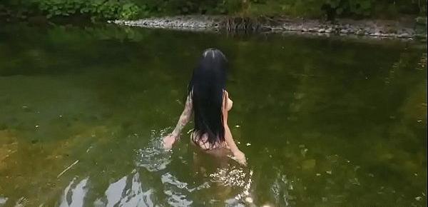  PAWG thickie blows cock riverside in the nature
